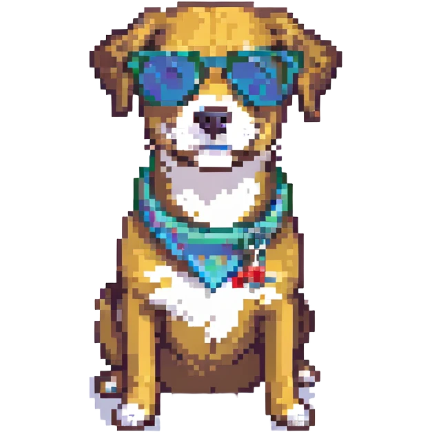 dog wearing sunglasses, pixel art style emoji
