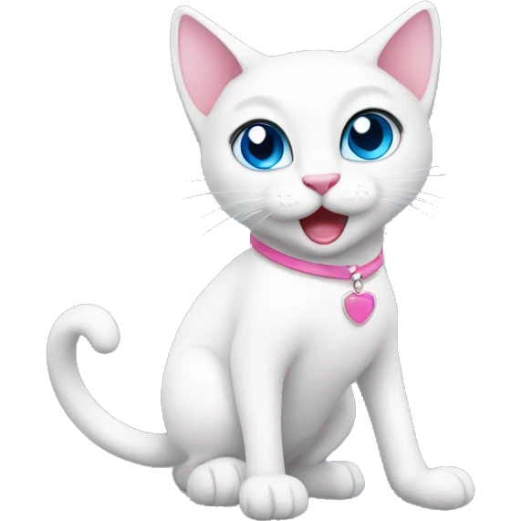 white cat blue eye, dancing, wear pink tshirt emoji