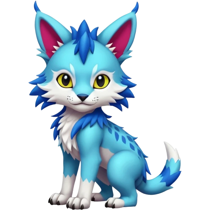 Colorful randomly-colored brightly-colored tropical kawaii edgy cute Lynx-Sergal-Vernid-Fakémon-Pokémon-creature (full body) emoji