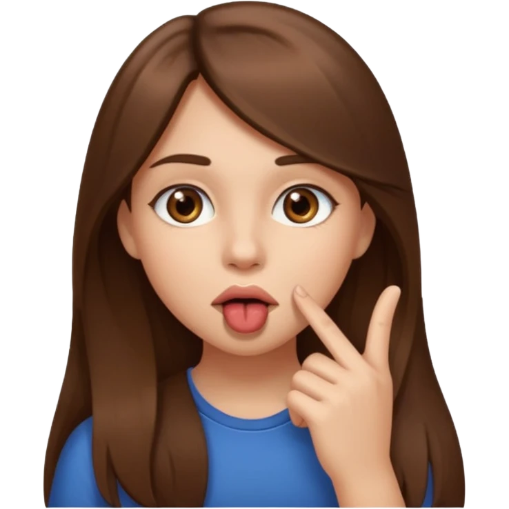 Emoji Fille cheveux long et brun yeux brun avec un doigt dans la bouche  emoji