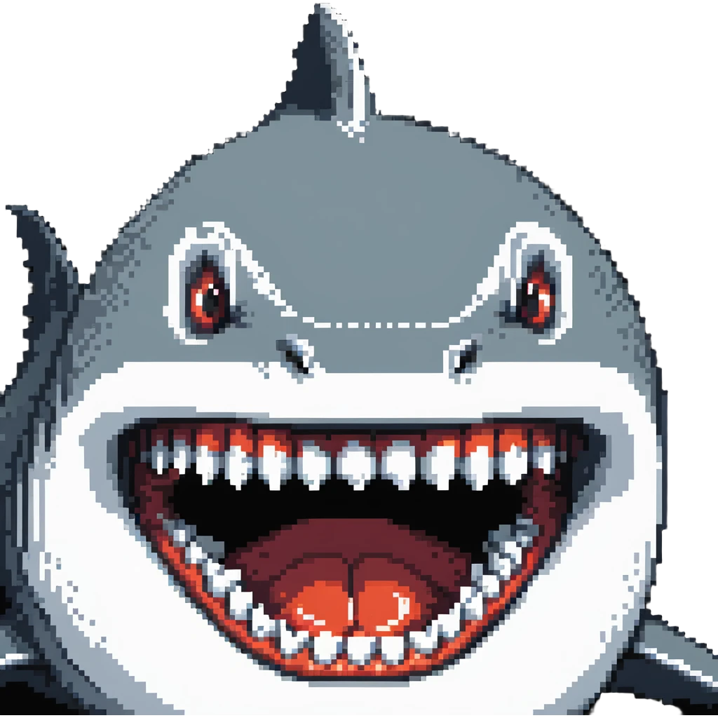 shark face close-up with pointy white teeth in open jaws emoji