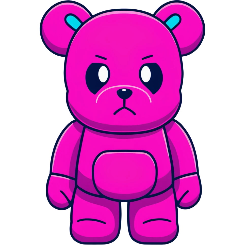Bearbrick figure with classic KAWS crossed-out X eyes wearing a bright pink balaclava, colorful bear-shaped collectible toy emoji