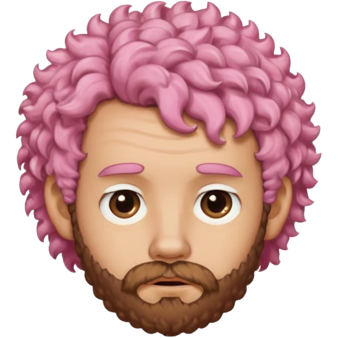 A light-skinned man with short fluffy pink curls and a neatly trimmed brown beard, with a slightly uneasy expression. emoji