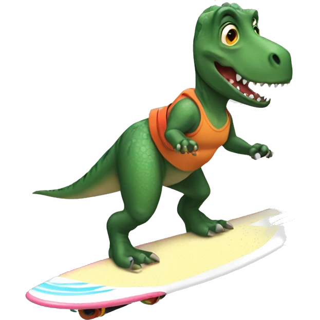 dinosaur with skirt surf boarding emoji