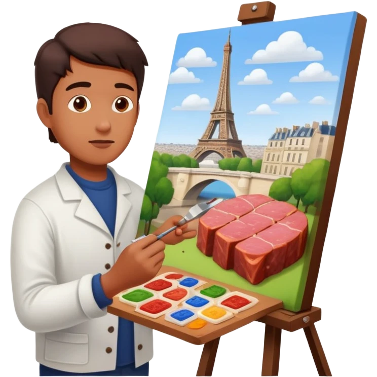 artist in paris painting a SPAM meat landscape  emoji