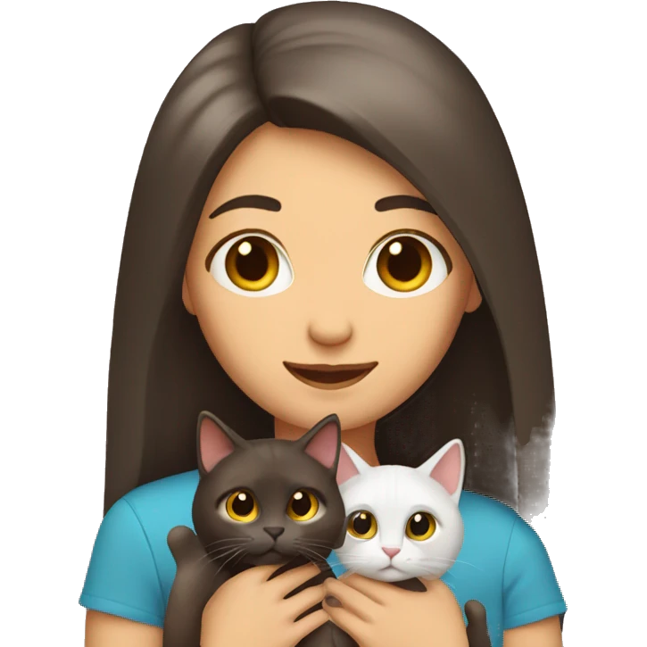 Two long hair brunette girls and two cats in their hands emoji