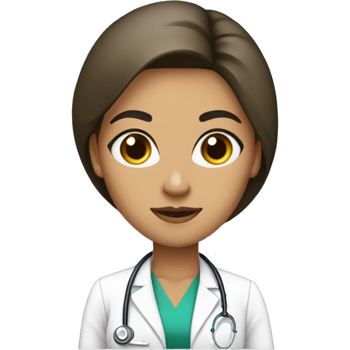 mujer medico de pelo largo lacio negro, ojos delineados negros emoji