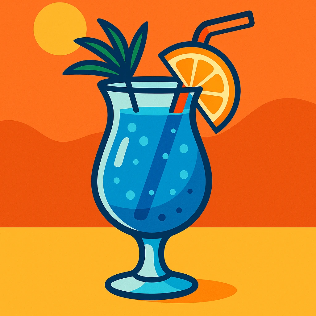 blue curaçao tropical cocktail in a hurricane glass, flat vector illustration emoji