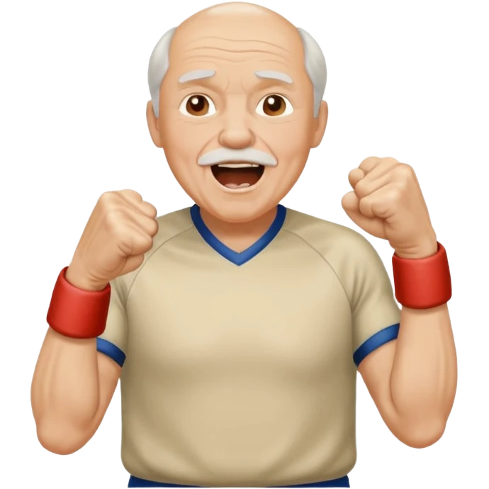 A grandpa in a vintage jersey, pumping his fist and shouting proudly. emoji