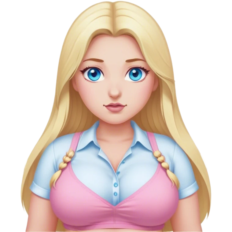 busty pawg long blonde hair pale blue eyes flashing under  white shirt pink skirt sfw emoji