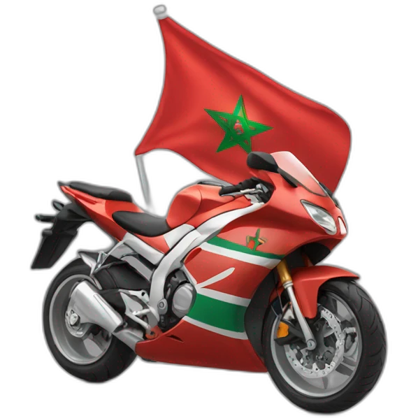 une moto avec le drapeau du Maroc derrière emoji