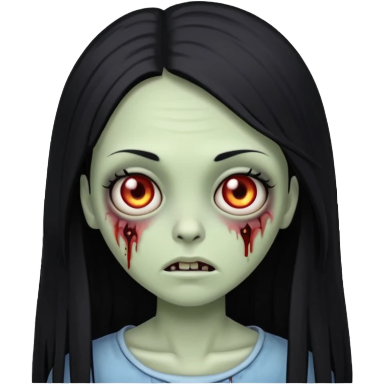mujer zombie linda con pelo negro muy largo y lacio emoji