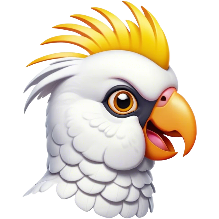 Cinematic Comical Cockatoo Portrait Emoji, Head tilted dramatically with an exaggeratedly shocked expression, featuring a striking, crest-adorned head with wide, comically expressive eyes full of playful disbelief and a vibrant, animated beak, Simplified yet hilariously expressive features, highly detailed, glowing with a slightly sassy tropical glow, high shine, dramatic yet playful, stylized with an air of cheeky avian mischief, soft glowing outline, capturing the essence of a meme-worthy cockatoo that looks ready to squawk its way into viral fame! emoji