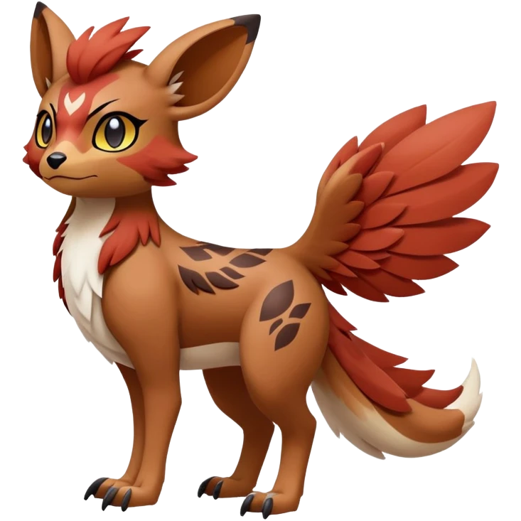 Falvie-Fionbri-fantasy-creature-Fakémon-Pokémon, full body, with markings emoji