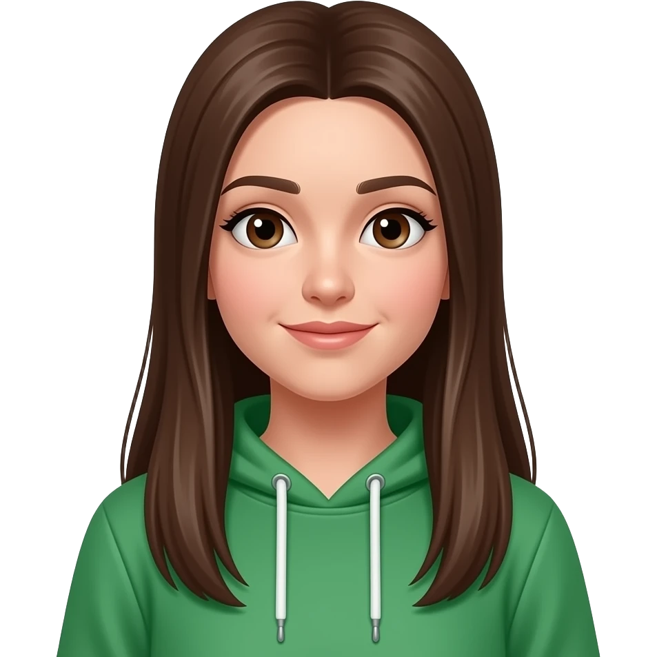 Realistic long straight Brown hair girl green hoodie emoji
