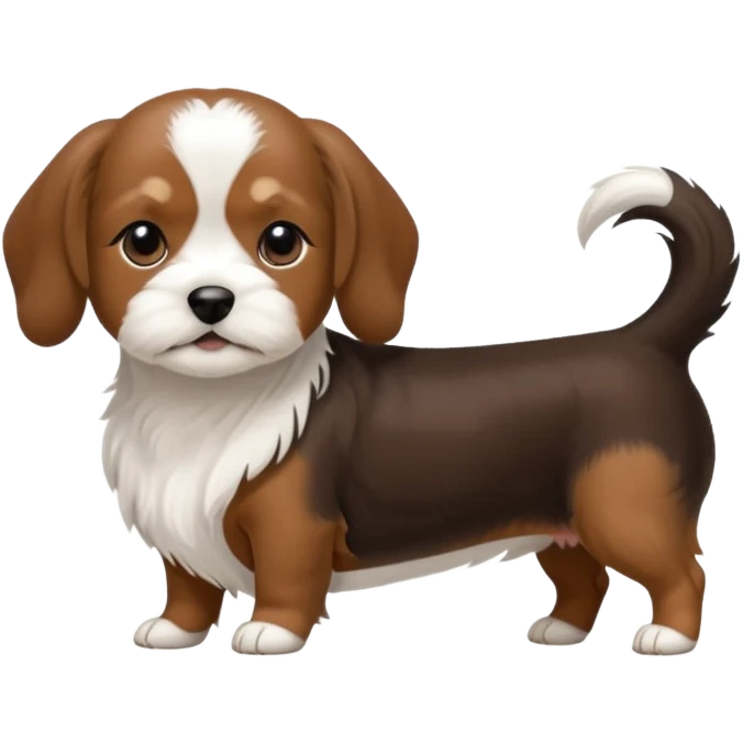 Miniature chocolate brown and tan dachshund wagging its tail with fluffy black shih tzu emoji
