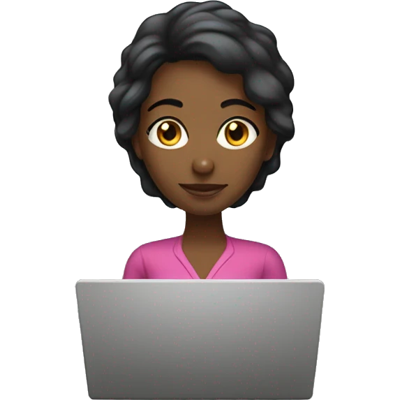 mujer pelo negro lacio con laptop emoji