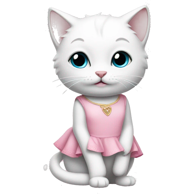 cute white kitty in a pink dress emoji