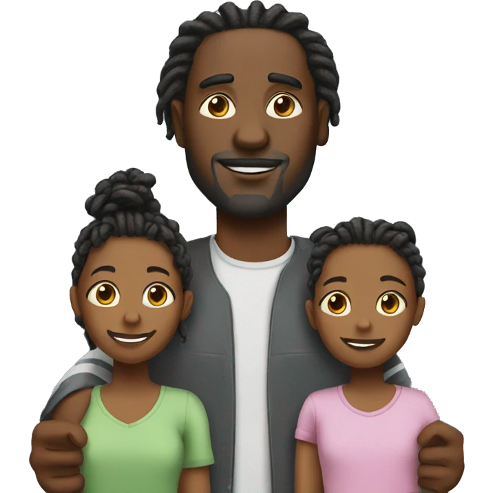 Black dad with dreads with two daughters emoji