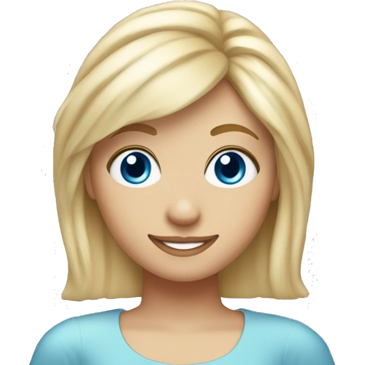 please make a blonde girl with round face blue eyes. her hair is shoulder length and a slight fringe she is smiley and celebrating her 21st birthday with a tiara emoji