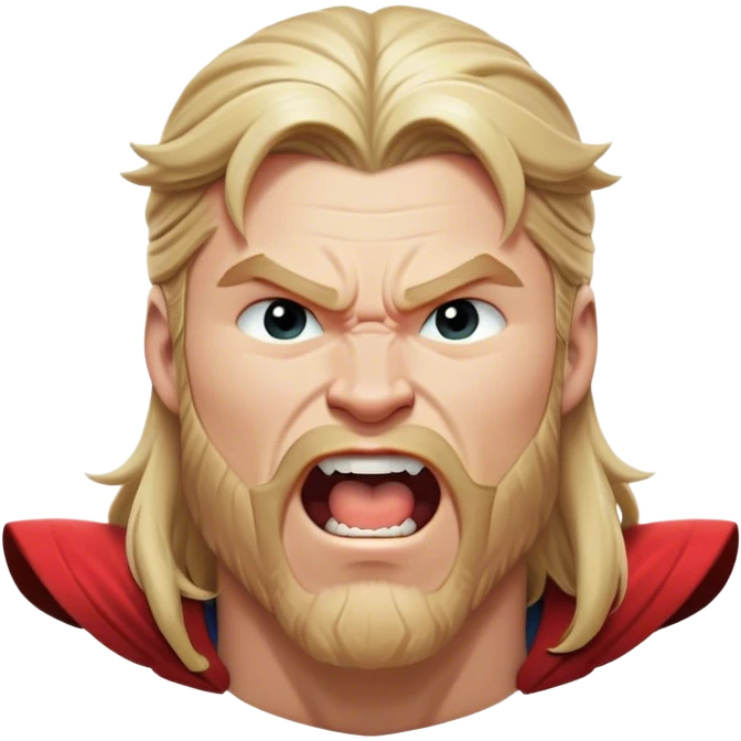 Cinematic Realistic Thor Portrait, head tilted slightly with a dramatic, wide-open yawn, revealing a relaxed yet powerful presence. The natural interplay of light accentuates his muscular contours and tender expression, balancing his legendary might with an unexpectedly human moment of repose. emoji