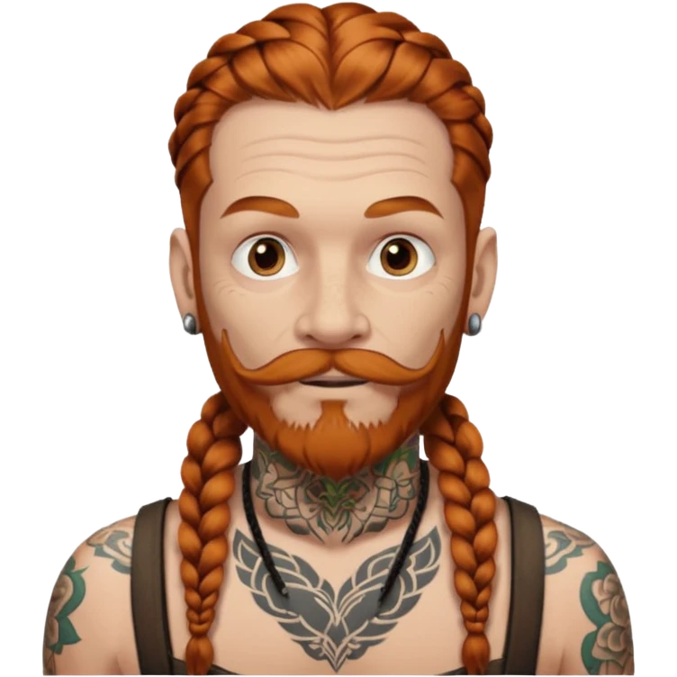 thick very dark ginger braids man very white old very tattoed with the whitest mustache ever emoji