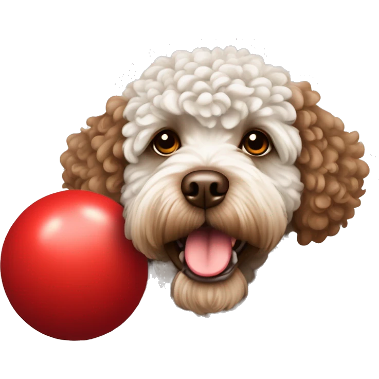 Lagotto romangolo dog with red ball emoji