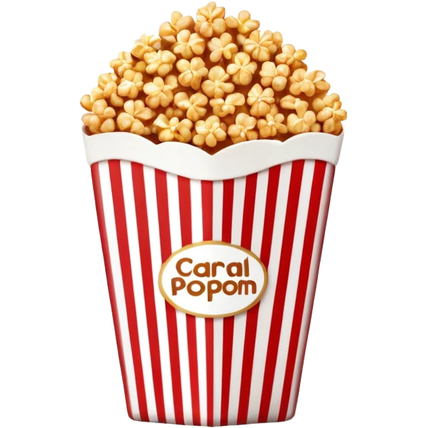 minimalist caramel popcorn in a red and white vertically striped package, golden brown caramel-covered popcorn, no text on package, only red and white stripes, glossy iOS emoji style emoji