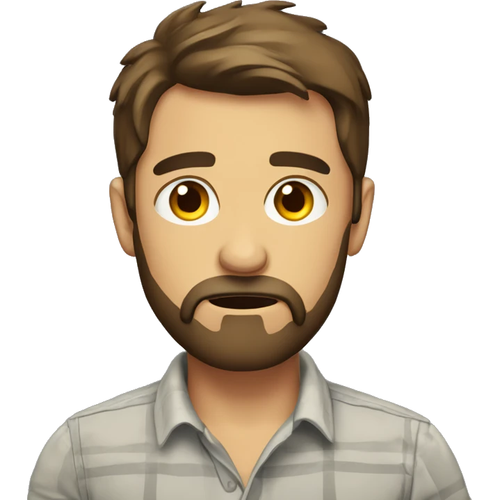 upset man with a beard and short scruffy brown hair wearing a buttoned shirt emoji
