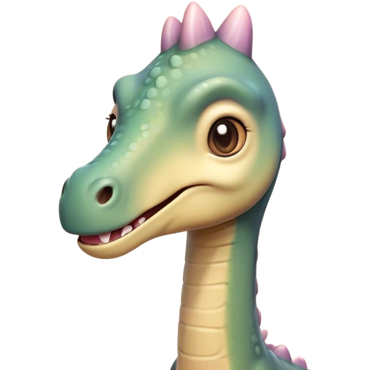 Cinematic Cute Brachiosaurus Portrait Emoji, Head tilted playfully with a warm, endearing smile, featuring a diminutive, almost whimsical head atop an impressively long neck and a sturdy, gentle body, adorned in soft, pastel earthy hues, Simplified yet irresistibly adorable features, highly detailed, glowing with a tender, inviting glow, high shine, affectionate and lively, stylized with a touch of prehistoric whimsy, soft glowing outline, capturing the essence of a playful Brachiosaurus that seems as if it could amble out of the screen into your arms! emoji