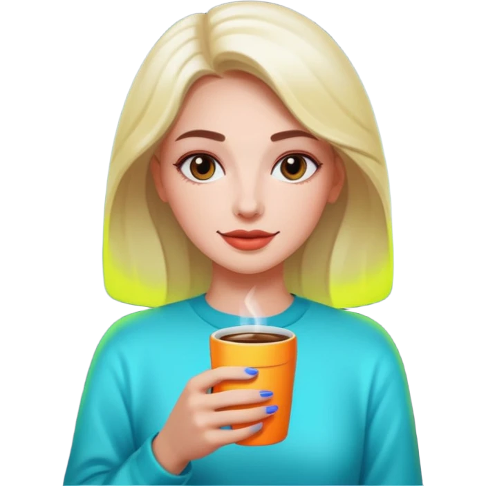 Woman with coffee , neon glow, Midnight Wander. emoji