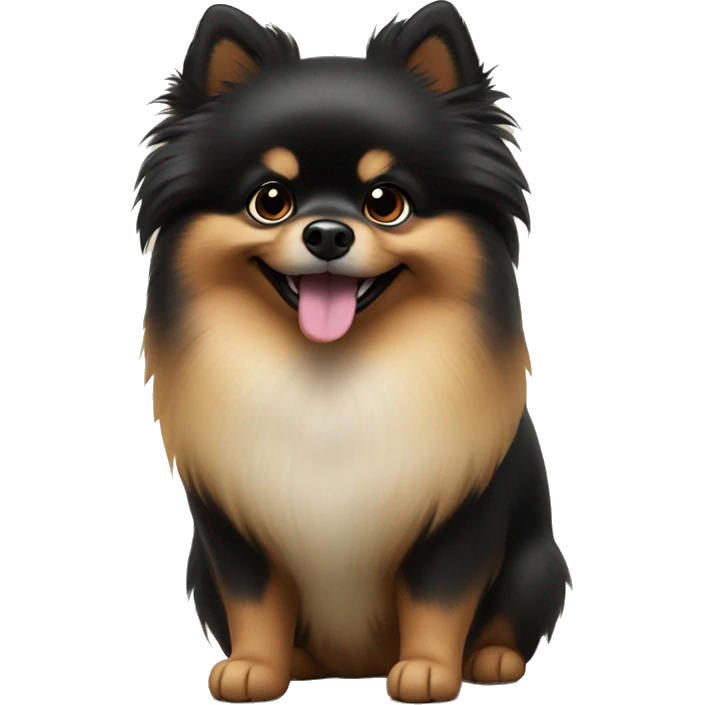The little black and tan Pomeranian is smiling emoji