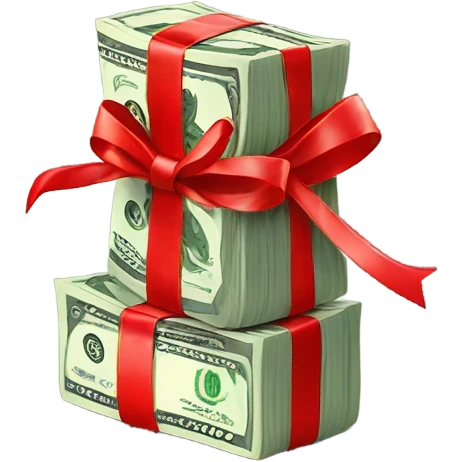 stack of money with red bow around it emoji