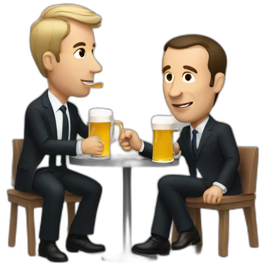 Hitlaire et Macron drinking a beer emoji