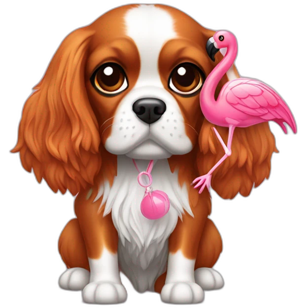 cavalier king charles dog with a flamingo toy emoji