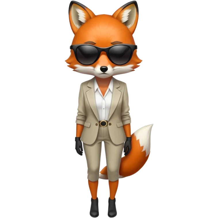 serious anthropomorphised female fox in stylish outfit with sunglasses, back facing the viewer, head down, heavy frown, full-body view emoji