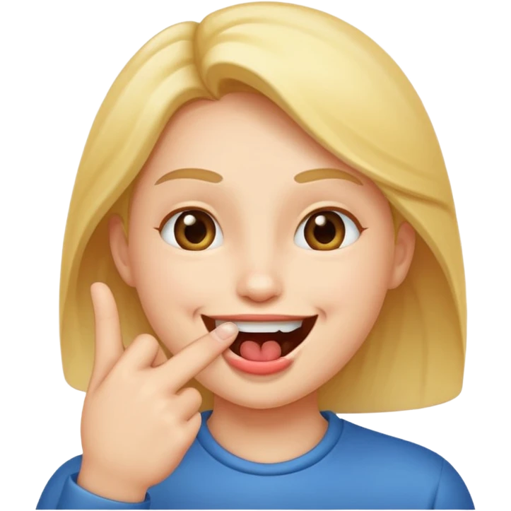 A smiling face with open mouth and taking is finger inside mouth emoji