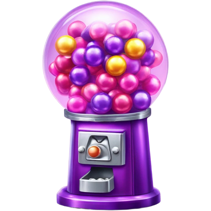 Realistic isolated metallic pink and purple shiny diamond rhinestone bubblegum ball machine with colorful neon colored gumballs inside of it. emoji