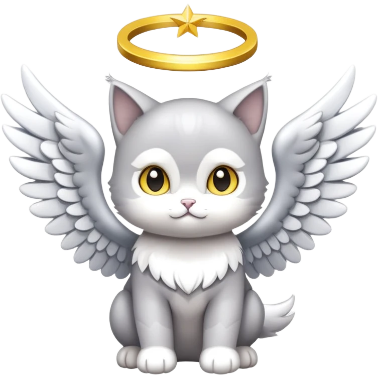 Gato bebé gris con alas de Ángel y aro amarillo emoji