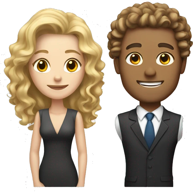 White man with brown hair in suit and blonde white woman with long curly hair emoji