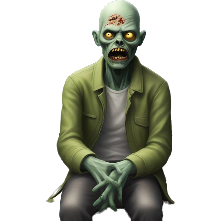 Hyperrealistic Zombie sitting on a park bench  emoji