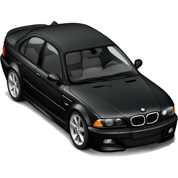A black bmw e46 facing the camera, it has angle eye headlights emoji