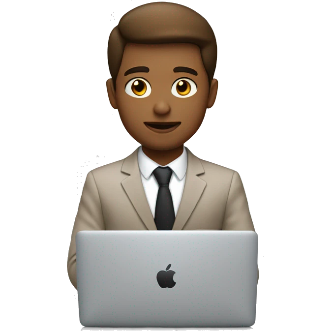 young man white and brown dressed in a suit work on apple macbook emoji