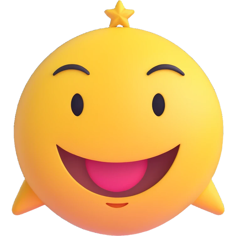 3D smiley emoji, large eyelashes, girly, starry eyes, joyful emoji