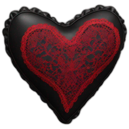 black leather heart shaped cushion with red lace border emoji
