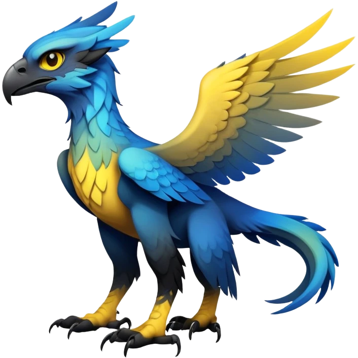  Cool Edgy blue-yellow-black-gradient ethereal badass Raptor-Gryphon-Trico-animal-creature full body  emoji