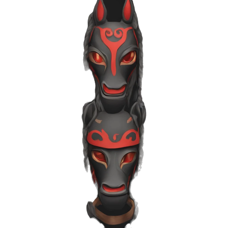 Black mask of a horse with red vertical turned eyes in a tribal style emoji