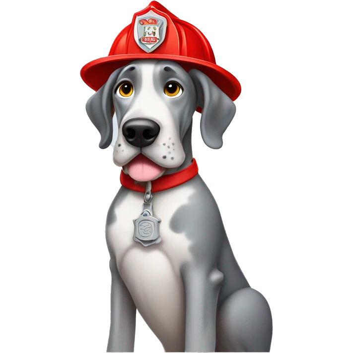 Merle grey Great Dane wearing a red fire fighter hat  emoji