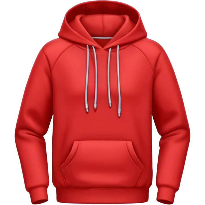 A 3D cartoon red hoodie with soft folds, drawstrings, and a casual fit, isolated plain background. plain , no texture. emoji