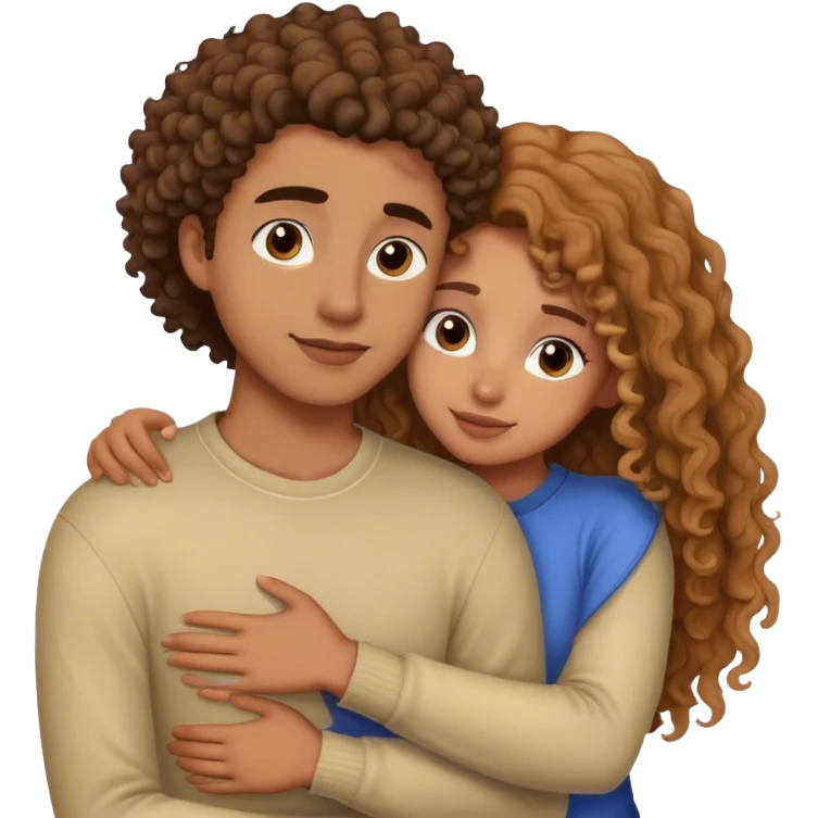 Chica trigueña de cabello lacio dando un abrazo a su novio un poco más blanquito y con rizos en su cabello  emoji